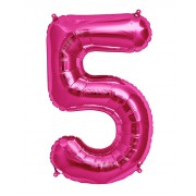 100 cm Pembe 5 Rakam Folyo Balonu, Sayı Büyük Boy Helyumla Uçan