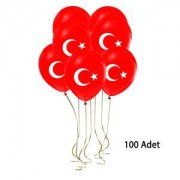 100 lü Bayrak Balon Türk Bayraklı Balon Ay Yıldız Kırmızı Balon 