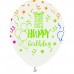 12 Ad Happy Birthday Floresan Şeffaf Balon Fosforlu Helyumla Uçan