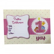12 Ad Kız Pembe 1 Yaş Doğum Günü Parti Davetiyesi+ 12 Ad Zarf