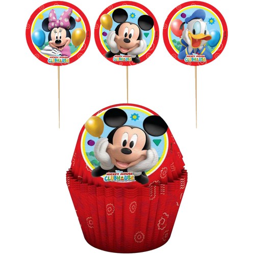 12 Ad Mickey Mouse Cupcake Muffin Kağıdı, 12 Ad Kek Sunum Kürdanı - Parti Dolabı