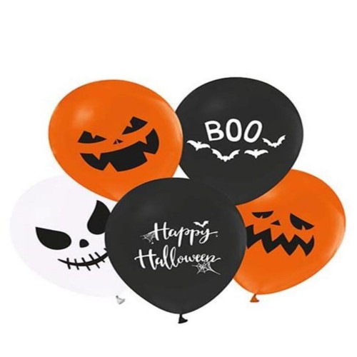 12 Adet Siyah,Turuncu Halloween Baskılı Balon Halloween Cadılar Bayramı - Parti Dolabı