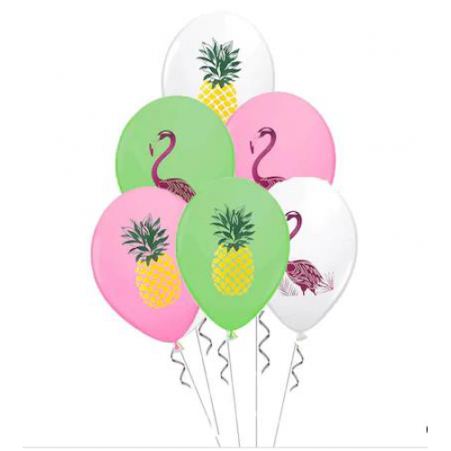 14 Adet Flamingo Baskılı Balon, Karışık Renkli Parti Süsü Balonu - Parti Dolabı