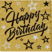 16 Adet Gold Happy Birthday Yazılı Peçete, Yetişkin Doğum Günü