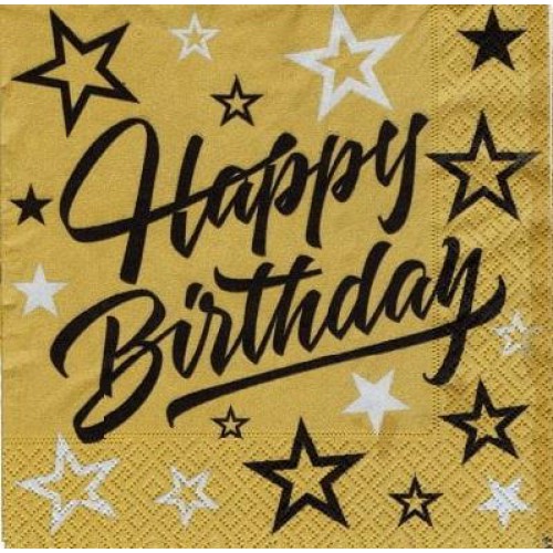 16 Adet Gold Happy Birthday Yazılı Peçete, Yetişkin Doğum Günü - Parti Dolabı
