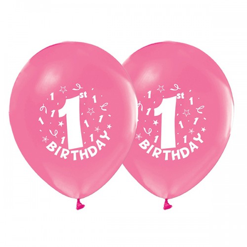 16 Adet Pembe 1 Yaş Balon 1 Yaş Doğum Günü Balonları - Parti Dolabı