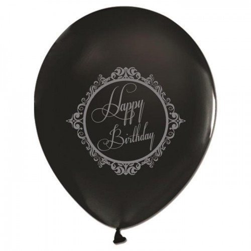 16 lı Siyah Happy Birthday Yazılı Balon,Doğum Günü Helyumla Uçan