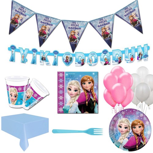 16 Kişi Elsa Frozen Parti Malzeme Paketi Süsleme Konsept Seti - Parti Dolabı