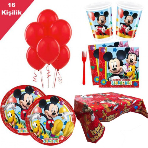 16 Kişi Mickey Mouse 8 Parça Doğum Günü Parti Seti Miki Süsleme - Parti Dolabı