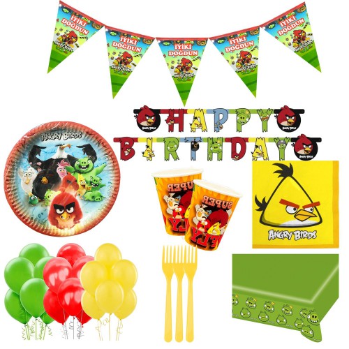 16 Kişilik Angry Birds Doğum Günü Konsepti Bardak Çatal Balon Seti - Parti Dolabı