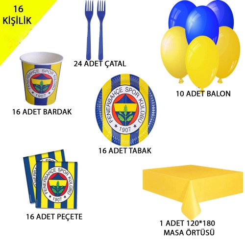 16 Kişilik Fenerbahçe Parti Süsleri, Fb Doğum Günü Konsepti Seti - Parti Dolabı