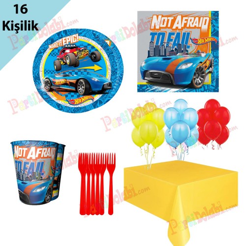 16 Kişilik Hot Wheels Doğum Günü Teması, Tabak Bardak Süslemeleri - Parti Dolabı