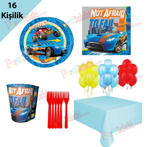 16 Kişilik Hot Wheels Temalı Doğum Günü Paketi, Konsept Süslemesi - Parti Dolabı