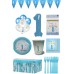 16 Kişilik Mavi Rakam Ve Beyaz Balonlu 1 Yaş Erkek Doğum Günü Partisi Seti (tabak,bardak,peçete Vs)