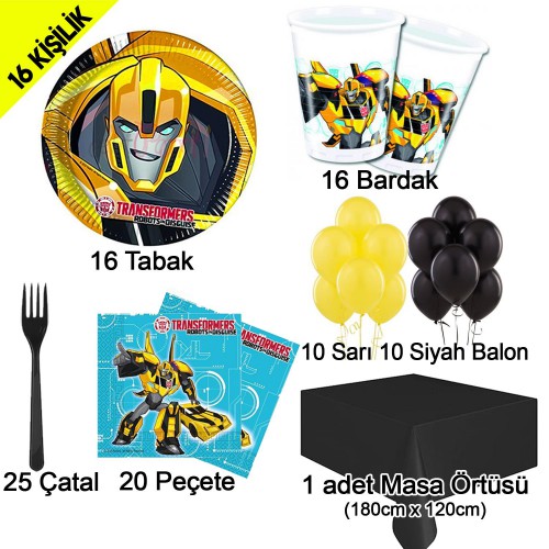 16 Kişilik Transformers Bumblebee Parti Konsepti Seti Doğum Günü - Parti Dolabı