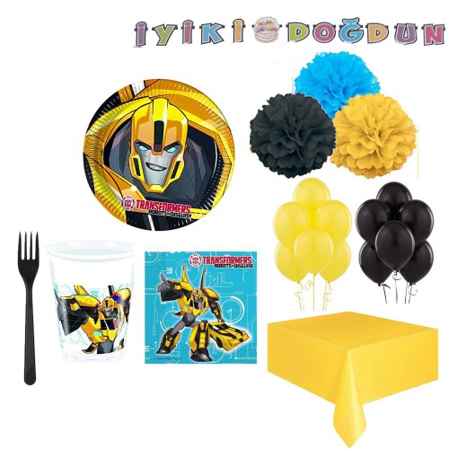 16 Kişilik Transformers Doğum Günü Parti Paketi Bumblebee Konsept - Parti Dolabı