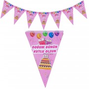 2 m Pembe Bayraklı Doğum Günün Kutlu Olsun Flama, Parti Malzemesi