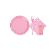 20-25 Kişilik Pembe 25 Plastik Bardak Çatal Tabak + 20 Puantiyeli Peçete Takımı Parti Seti