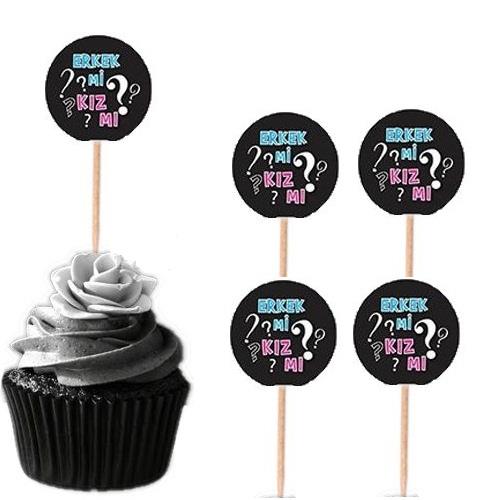 20 Adet Cinsiyet Belirleme, Öğrenme Partisi Cupcake Kek Kürdanı