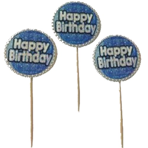 20 Adet Mavi Happy Birthday Yazılı Sunum Kürdanı - Parti Dolabı