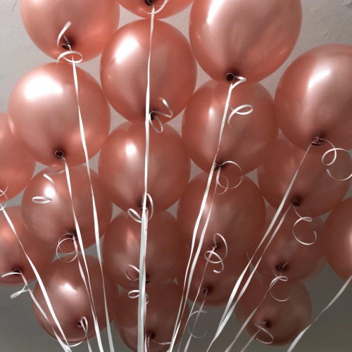 20 Adet Metalik Sedefli Toz Pembe (Bakır) Balon, Helyumla Uçan - Parti Dolabı