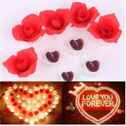 20 Kırmızı Tealight Kalp Mum+20 Mum Kabı+250 Ad Yapay Gül Yaprağı