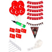 23 Nisan Süsleri Türk Bayrağı Balon Bayrak Flama Çubuklu Bayrak Paketi ve Ev Kreş Okul Süsleme Seti