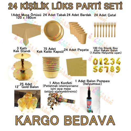 24 Kişilik 17 Parça Altın Sarısı Gold Lüks Parti Seti Konsept Malzeme Ürün - Parti Dolabı