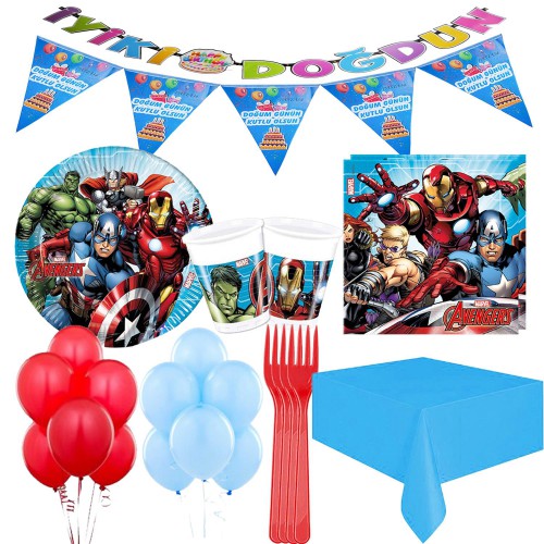 24 Kişilik Avengers Lüks Parti Seti, Yenilmezler Tabak Bardak vb - Parti Dolabı