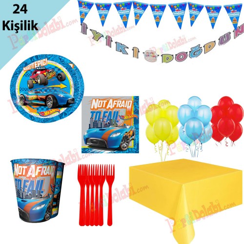 24 Kişilik Hot Wheels Temalı Doğum Günü Seti, Konsept Süslemesi - Parti Dolabı