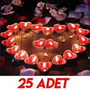 25 Adet Kırmızı Kalpli Mum, Evlilik Teklifi Küçük Tealight Mum