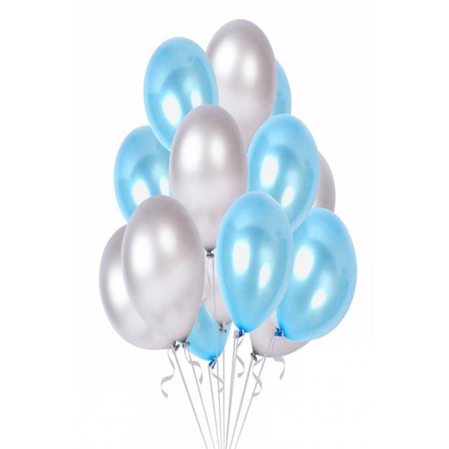 25 Adet Metalik (Açık Mavi-Gümüş Gri) Karışık Helyumla Uçan Balon - Parti Dolabı