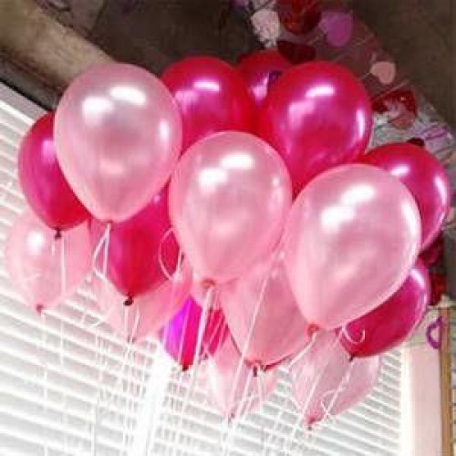 25 Adet Metalik Sedefli (Fuşya-Şeker Pembe) Karışık Balon Helyumla Uçan