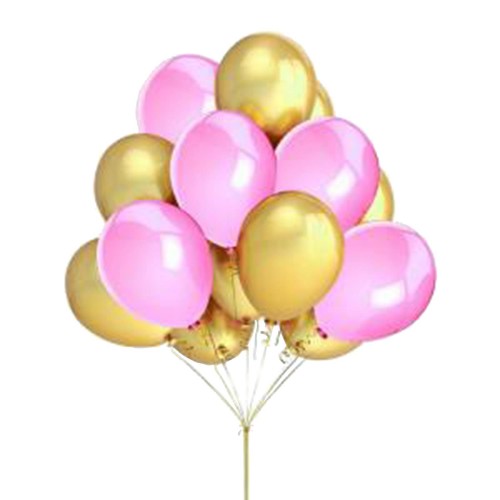 25 Adet Metalik Sedefli (Gold Altın Sarısı -Pembe) Karışık Balon Helyumla  Uçan - Parti Dolabı