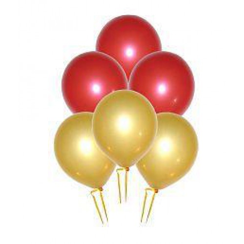 25 Adet Metalik Sedefli (Gold-Kırmızı) Karışık Balon Helyum Uçan - Parti Dolabı