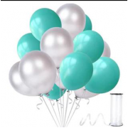 25 Adet Metalik Sedefli Gümüş Gri-Mint Yeşili Balon Helyumla Uçan
