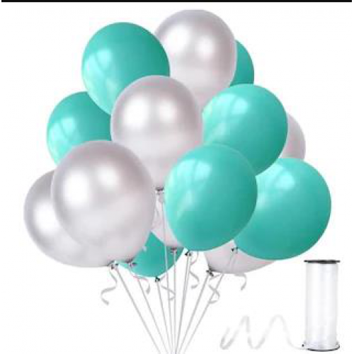 25 Adet Metalik Sedefli Gümüş Gri-Mint Yeşili Balon Helyumla Uçan - Parti Dolabı