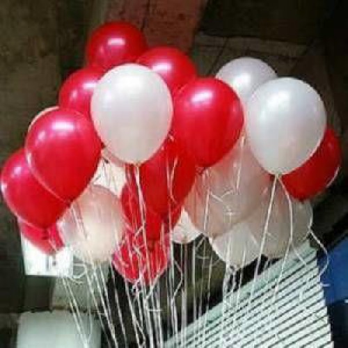 25 Adet Metalik Sedefli (Kırmızı-Beyaz) Karışık Balon Helyumla Uçan - Parti Dolabı