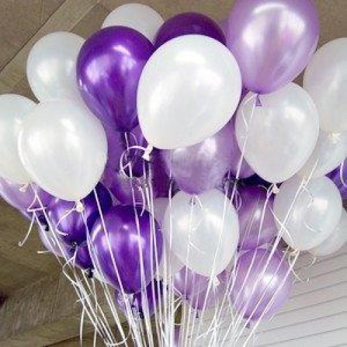 25 Adet Metalik Sedefli ( Mor-Beyaz) Karışık Balon Helyumla Uçan - Parti Dolabı