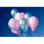 25 Adet Metalik Sedefli (Pembe-Mavi) Karışık Balon Helyumla Uçan