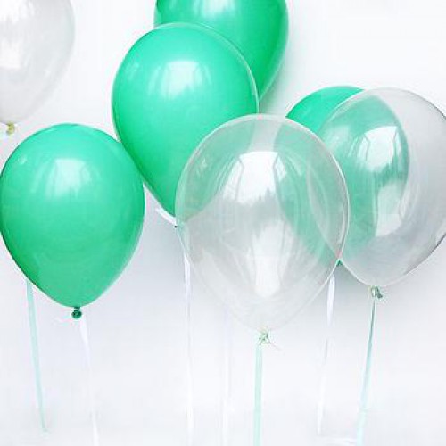 25 Adet  Sedefli Şeffaf-Mint Yeşili (Turkuaz) Karışık Balon Helyumla Uçan - Parti Dolabı