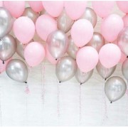 25 Ad Metalik Sedefli (Şeker Pembe-Gümüş Gri) Balon Helyumla Uçan