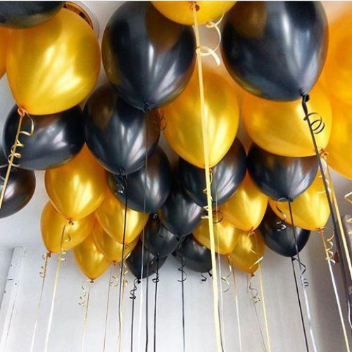 25 Adet Metalik Sedefli (Siyah - Altın Gold Karışık) Balon Helyumla Uçan
