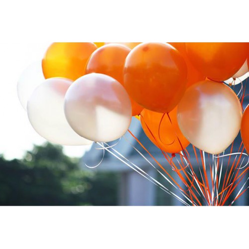25 Adet Metalik Sedefli (Turuncu-Beyaz) Karışık Balon Helyumla Uçan - Parti Dolabı