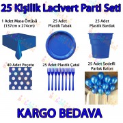 25 Kişi Koyu Mavi Lacivert Doğum Günü Parti Malzemeleri Konsepti