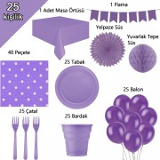 25 Kişilik Mor-Lila Parti Konsepti, Bardak Çatal Balon vb Paketi