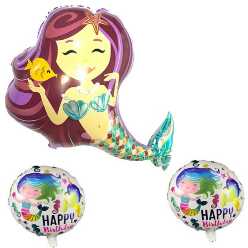 3lü Deniz Kızı Folyo Balon Seti, Konsept Doğum Günü Parti Süsleri - Parti Dolabı
