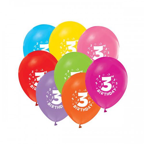 3 Yaş Baskılı 16lı Balon Happy Birthday Yazılı, Helyumla Uçan