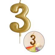 3 Yaş Gold Rakam Mum, Parlak Altın Rengi Doğum Günü Mumu Sarı Yaldızlı Pasta Mumu
