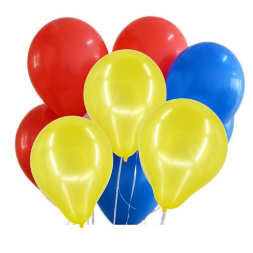 30 Ad Metalik Kırmızı-Sarı-Koyu Mavi Lacivert Balon Helyumla Uçan - Parti Dolabı